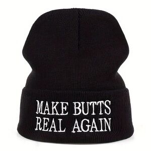 NWT Black "Make Butts Real Again" Beanie One Size